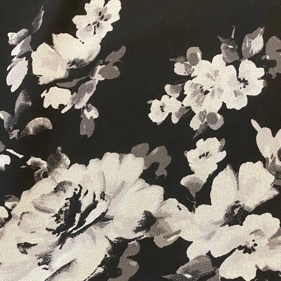 White House Black Market Chic Sheer Black Floral Blouse—bell sleeves/choker neck - Picture 7 of 9